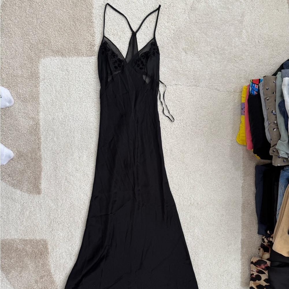 Zara Black Slip Maxi Dress with Lace Bodice